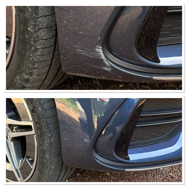 avant après pare choc rayé mercedes